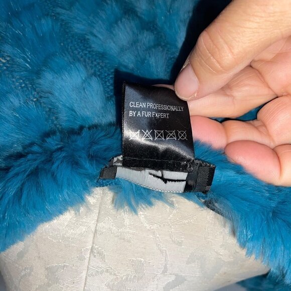 Black Rivet Womens Poncho One Size Blue Wool Rabbit Fur Knit Pullover - Picture 6 of 11
